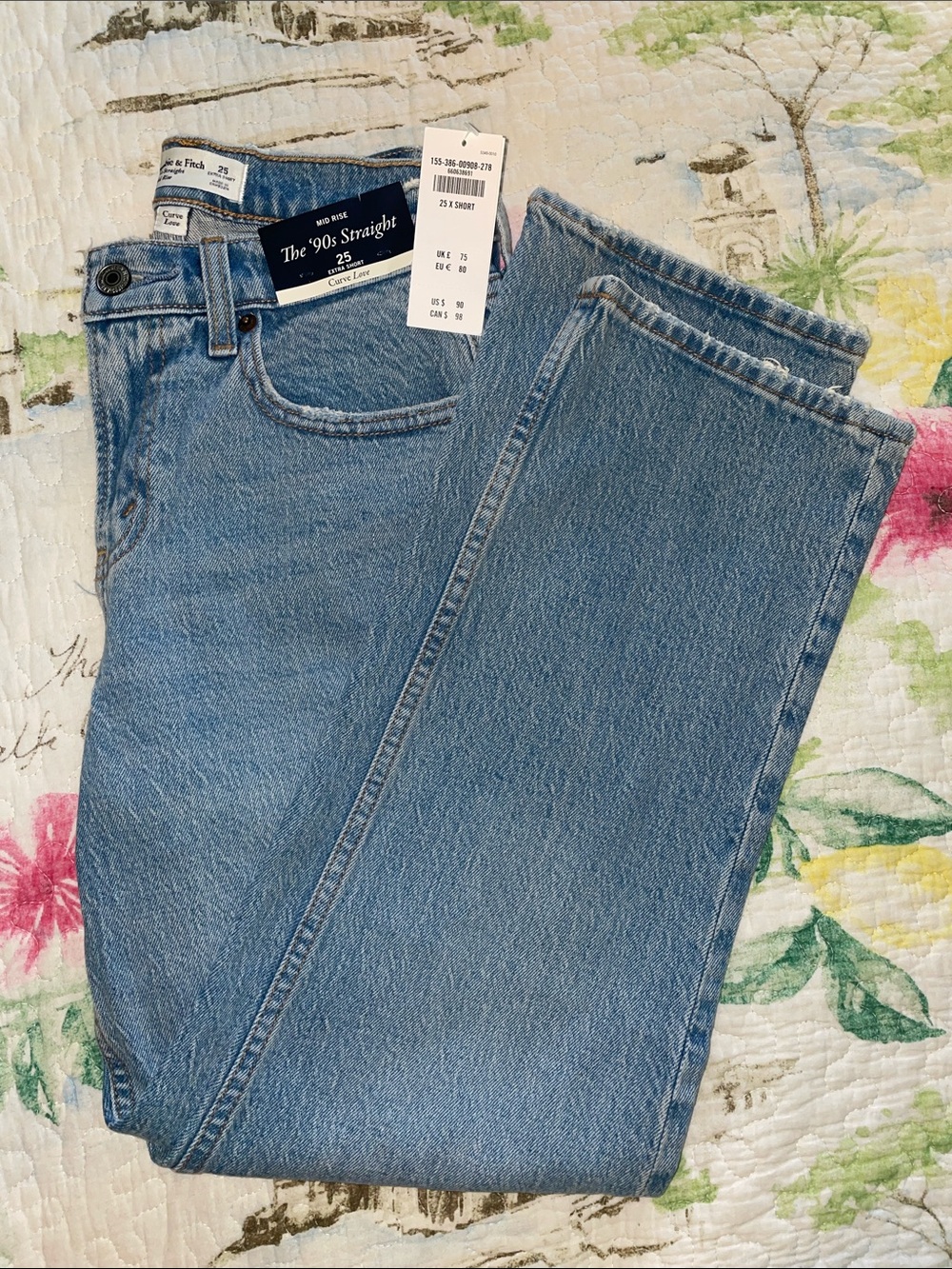 Abercrombie & Fitch Curve LoveLight Blue Mid-Rise Straight Jeans 25 Extra Short